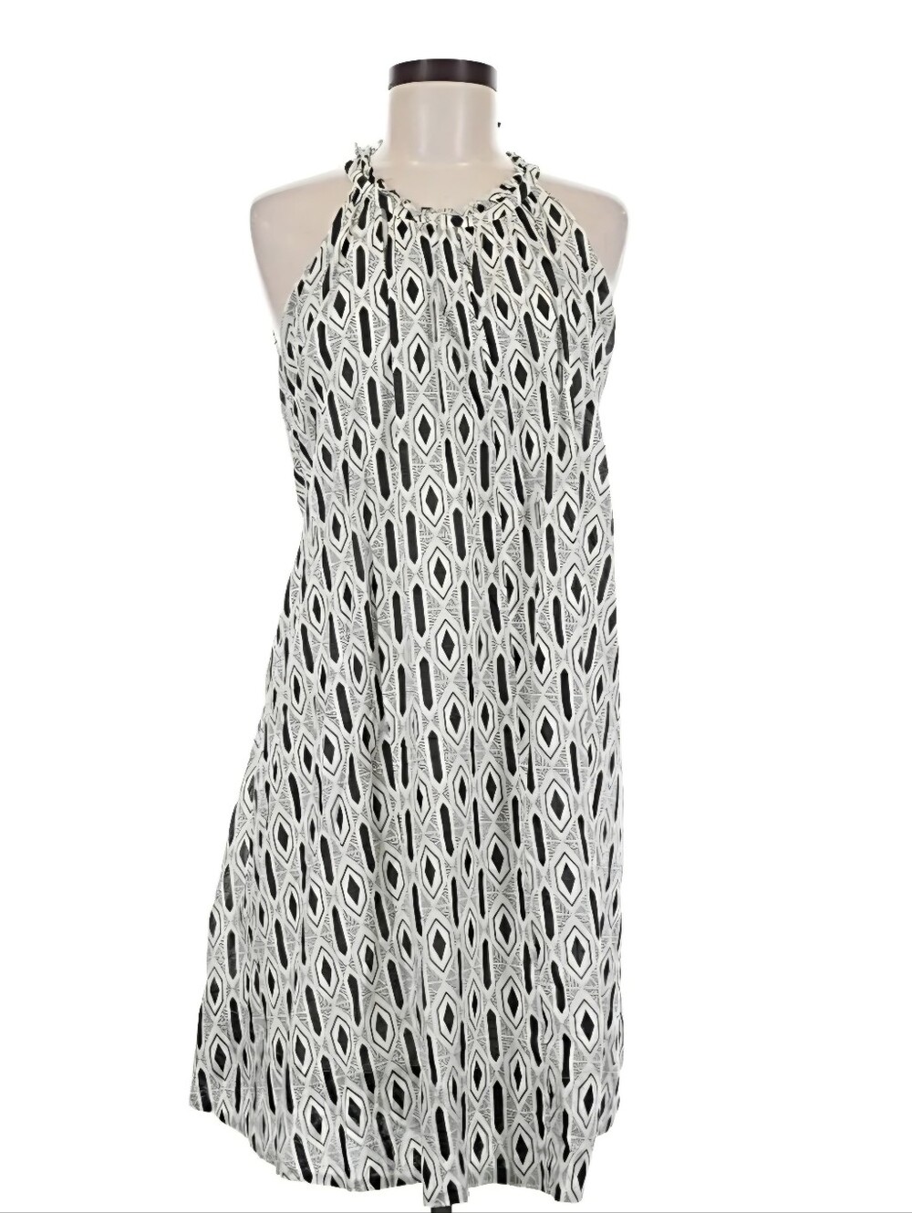 Banana Republic Women's Black and White Geometric Tie-Neck Halter Dress